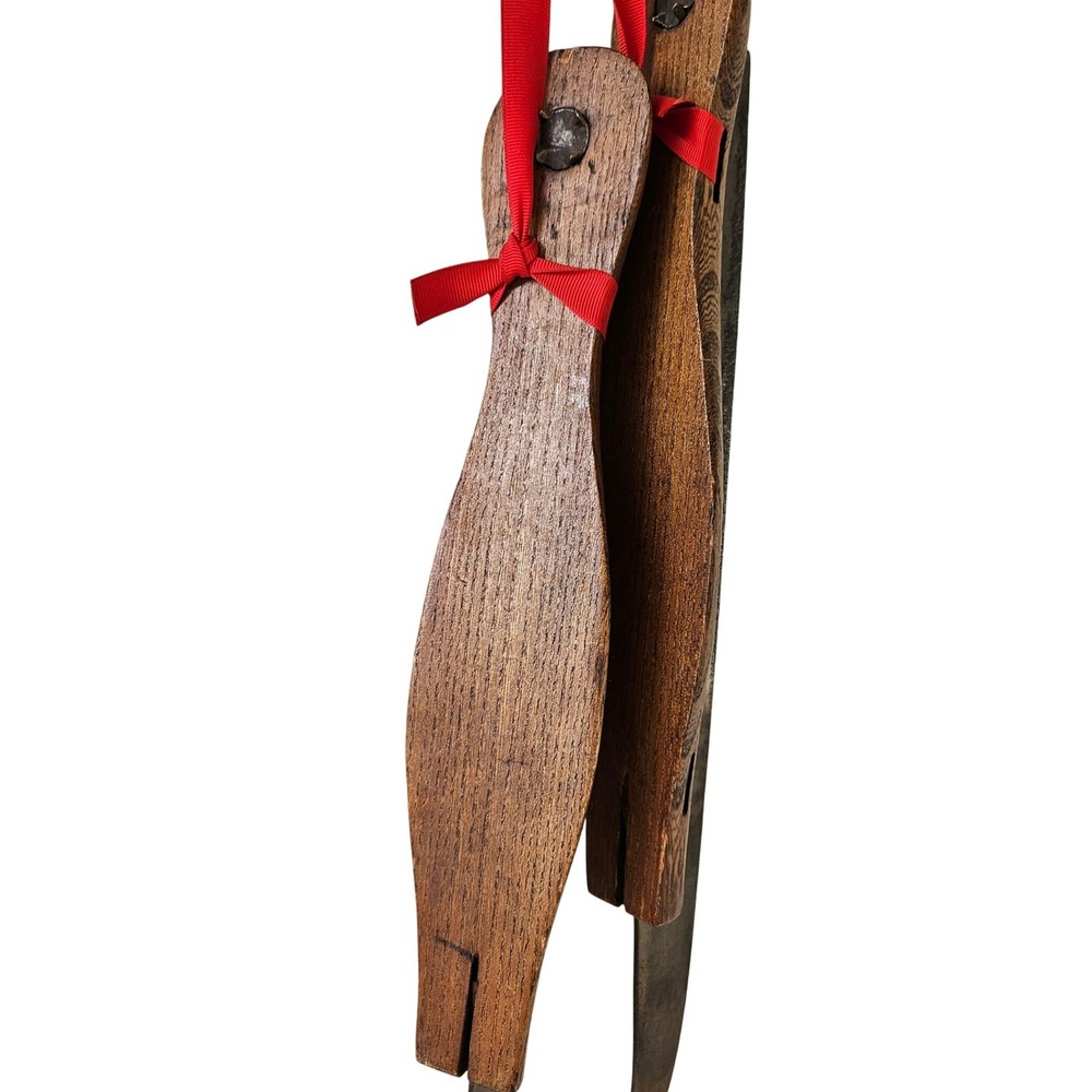 Antique KHS Ice Skates Pair | Wooden Tie-On Skates | Forged Steel Runners c1900 - Picture 7 of 7